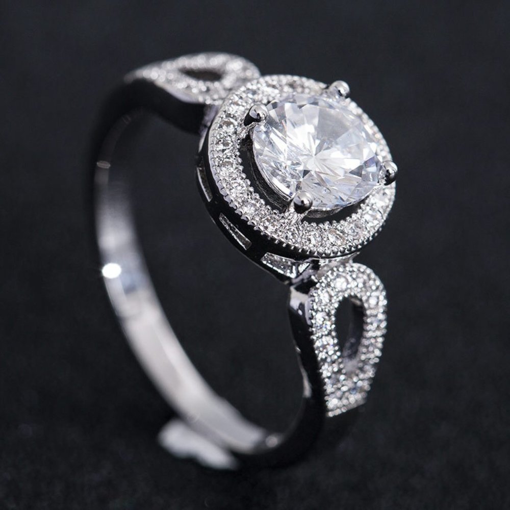 🌸Stylish Saudi Arabia White Gold Round Cut Ring for Women, MARR9360